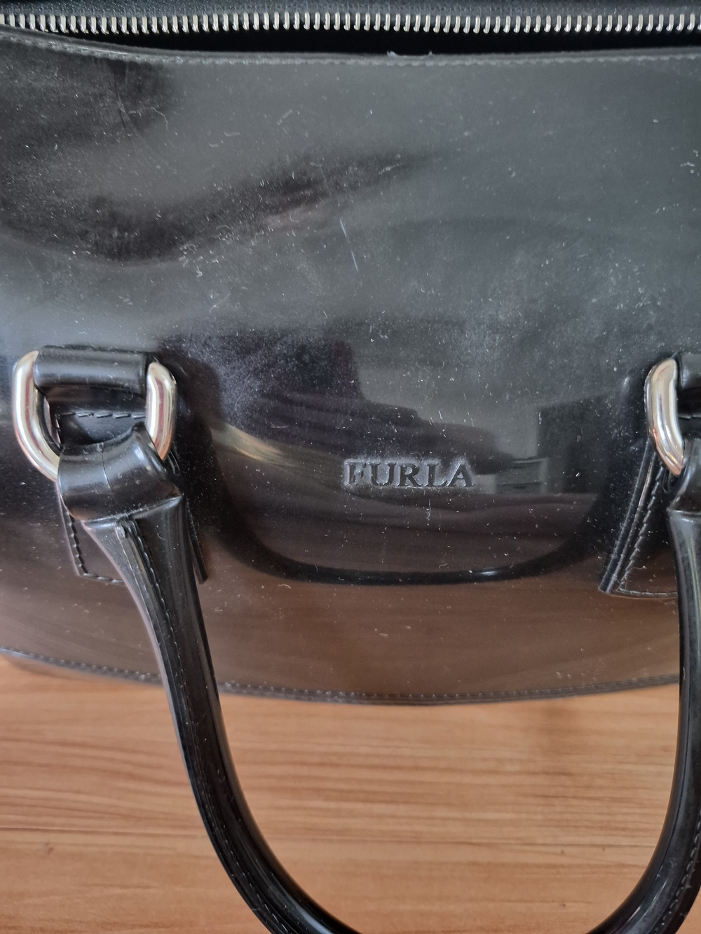 Furla Candy Glossy Black Handbag with Top Handles - Picture 2 of 12